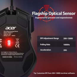 Acer Ergonomiczna Mysz Gamingowa USB 12800 DPI RGB