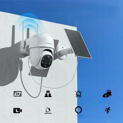 Cinnado Kamera Solarna 2K Bezprzewodowa 360° PIR Noktowizor Alexa CCTV HD+