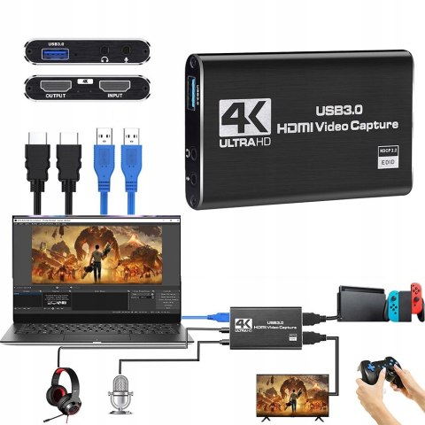 NAGRYWARKA OBRAZU GRABBER HDMI 4K VIDEO NA USB 3.0 DO PC LAPTOPA KARTA