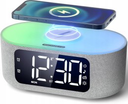 Radiobudzik Rafio FM Budzik Zegar Ładowarka Indukcyjna QI Lampka Nocna RGB