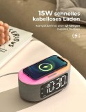 Radiobudzik Rafio FM Budzik Zegar Ładowarka Indukcyjna QI Lampka Nocna RGB