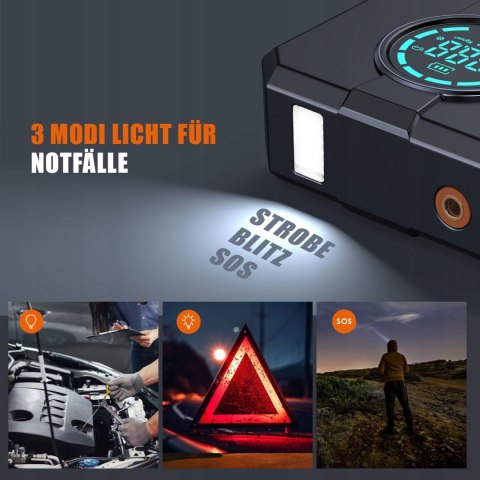 BUVAYE Przenośny Rozrusznik Samochodowy Powerbank 150PSI 2000A LED LCD
