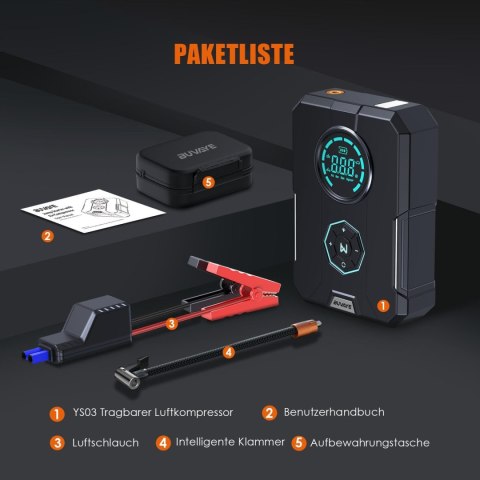 BUVAYE Przenośny Rozrusznik Samochodowy Powerbank 150PSI 2000A LED LCD