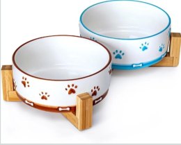Miska Ceramiczna dla Psa Kota Stojak 2x300ml Biała
