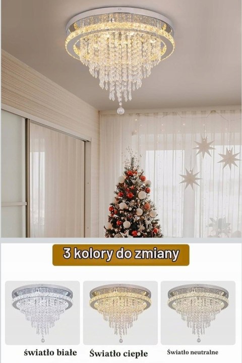 Nowoczesny kryształowy żyrandol LED z białym światłem do salonu i sypialni.